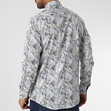 Mackten - Camicia floreale a maniche lunghe M6601-2 Bianco Blu