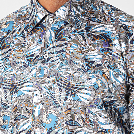 Mackten - Camicia floreale a maniche lunghe M6601-6 Blu