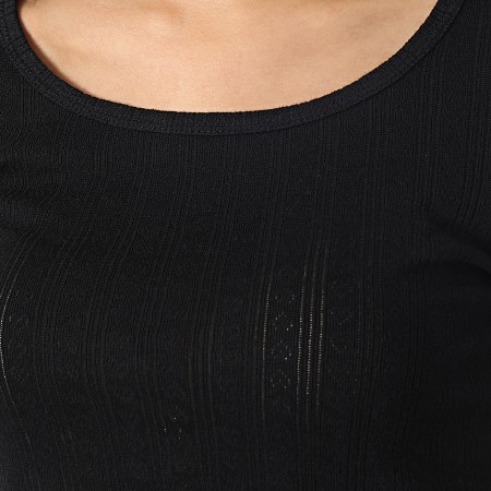 Superdry - Tee Shirt Manches Longues Crop Femme Vintage Pointelle Noir