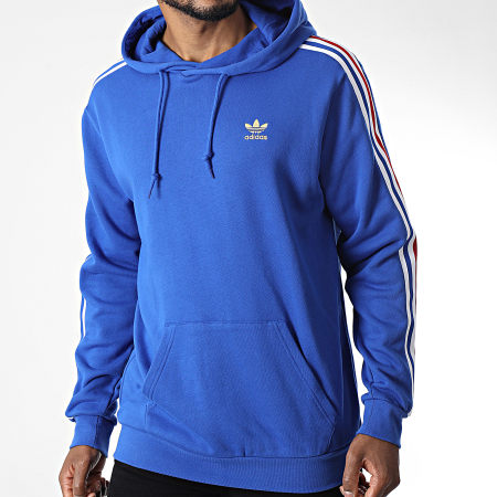 Adidas Originals - Sweat Capuche A Bandes HK7394 Bleu Roi Doré
