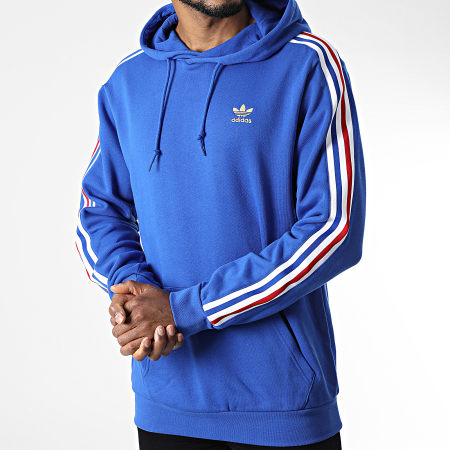 Adidas Originals - HK7394 Felpa con cappuccio a righe blu reale oro