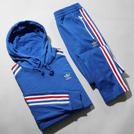 Adidas Originals - Sweat Capuche A Bandes HK7394 Bleu Roi Doré