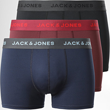 Jack And Jones - Set di 3 boxer Dax nero navy bordeaux