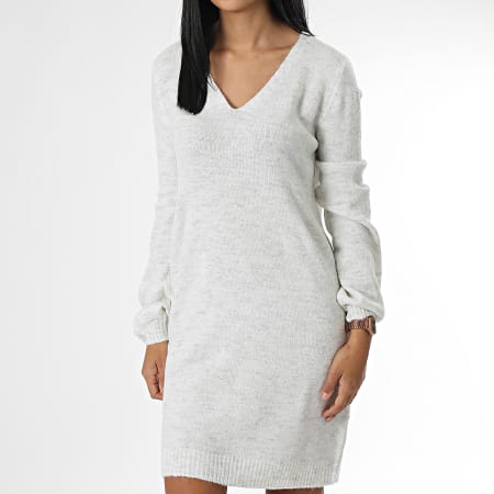 Only - Robe Pull Femme Col V Elanora Gris Clair Chiné