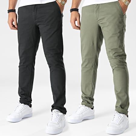 Jack And Jones - Set di 2 pantaloni chino verde cachi nero Marco Dave