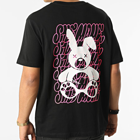 Sale Môme Paris - Tee Shirt Oversize Large Lapin Tag Noir Rose Fluo
