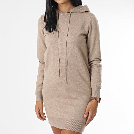 Only - Robe Pull Femme Capuche Mischa Beige Chiné