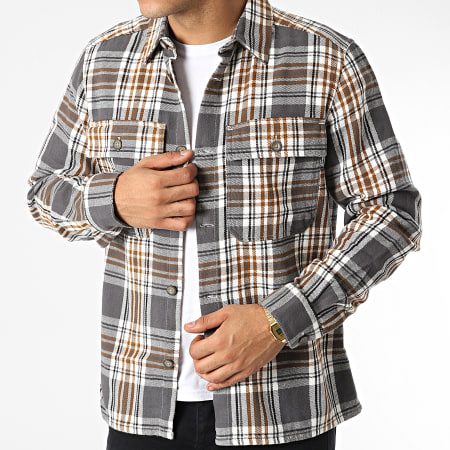 Only And Sons - Scott White Grey Charcoal Camisa a cuadros