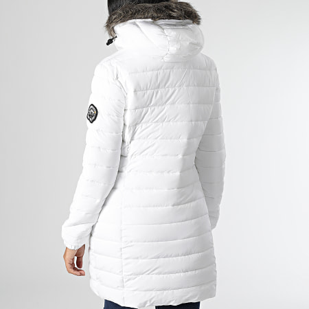 Superdry - Piumino con cappuccio lungo in pelliccia bianca da donna Super Fuji