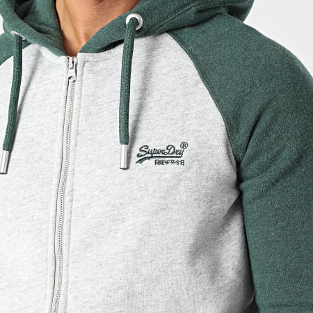 Superdry - Vintage Logo Embroidery Baseball Zip Hoodie Heather Grey Green