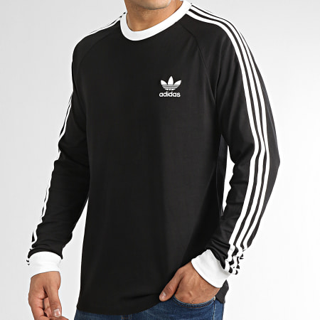 Adidas Originals - Lot De 2 Tee Shirts Manches Longues A Bandes 3 Stripes GN3477 GN3478 Blanc Noir