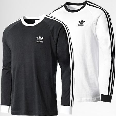 Adidas Originals - Lot De 2 Tee Shirts Manches Longues A Bandes 3 Stripes GN3477 GN3478 Blanc Noir