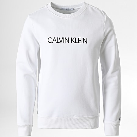 Calvin Klein - Logotipo institucional 0163 Sudadera blanca de cuello redondo