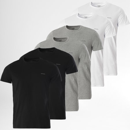 Diesel - Jake Cuello Redondo Blanco Gris Negro Camiseta 6 Pack