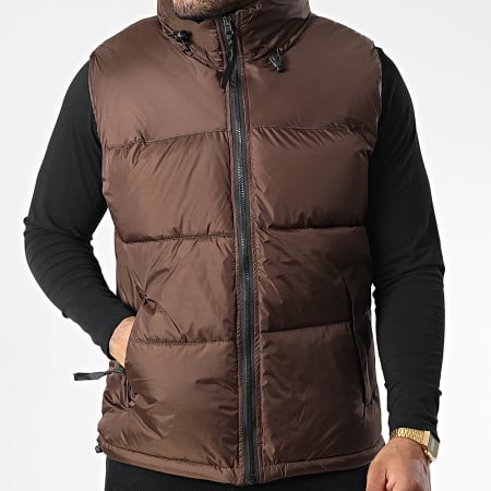 Frilivin - Abrigo marrón sin mangas con capucha