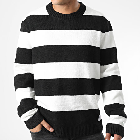 Tommy Jeans - Pull A Rayures Relaxed Textured Blanc Noir