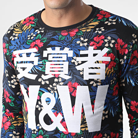 Y et W - Camiseta Manga Larga Reversible Flor Negro