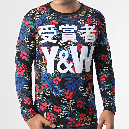 Y et W - Camiseta Manga Larga Reversible Flor Negro