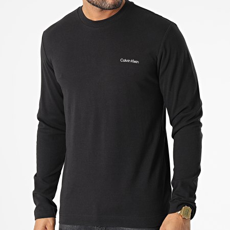 Calvin Klein - Tee Shirt Manches Longues Micro Logo Interlock 0629 Noir