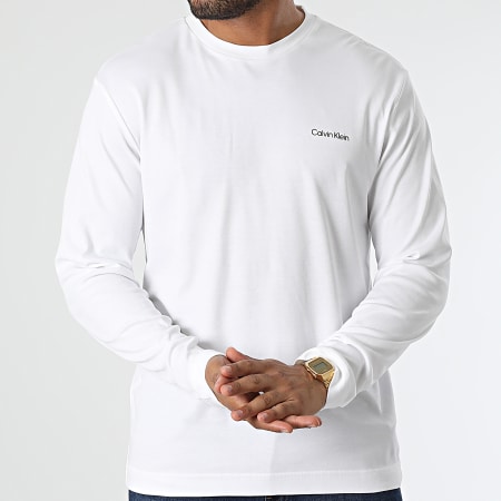 Calvin Klein - Tee Shirt Manches Longues Micro Logo Interlock 0629 Blanc