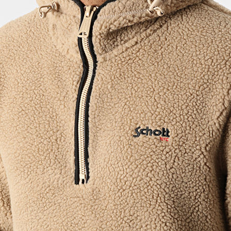 Schott NYC - Felpa con cappuccio in pelliccia di pecora con collo a zip Swandric Beige