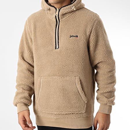 Schott NYC - Felpa con cappuccio in pelliccia di pecora con collo a zip Swandric Beige