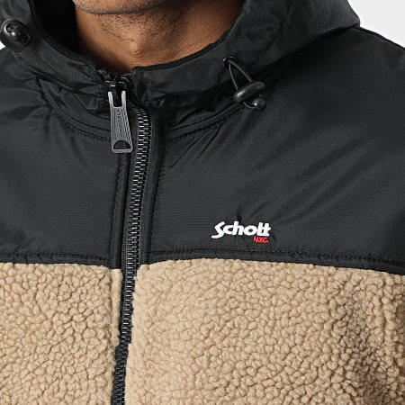 Schott NYC - Sward 2 Giacca di pelliccia di pecora beige con cappuccio e zip