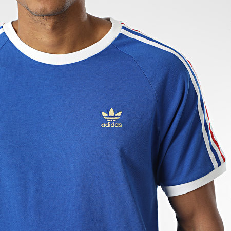 Adidas Originals - Tee Shirt A Bandes Nations HK7418 Bleu Roi Doré