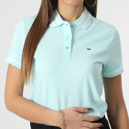Tommy Jeans - Polo donna Essential Tipping a manica corta 4963 Sky Blue