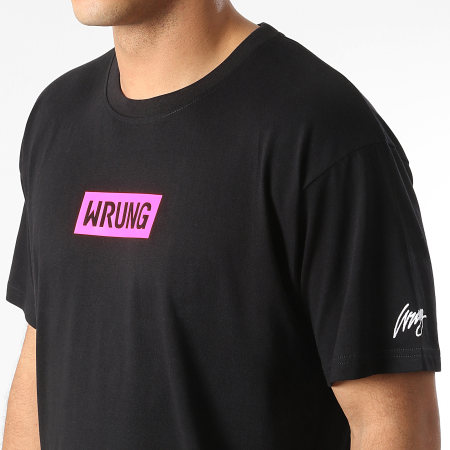 Wrung - Tee Shirt Oversize Large Make Art Not War Noir Rose Fluo