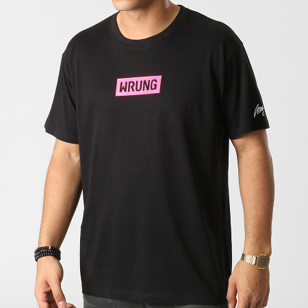 Wrung - Tee Shirt Oversize Large Make Art Not War Noir Rose Fluo