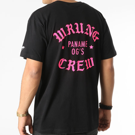 Wrung - Tee Shirt Oversize Large Crew Noir Rose Fluo