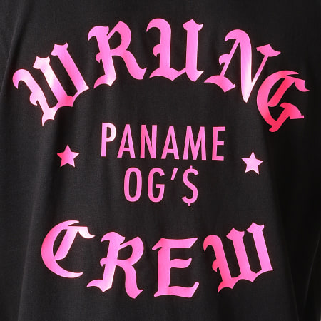 Wrung - Tee Shirt Oversize Large Crew Noir Rose Fluo