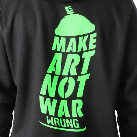 Wrung - Felpa con cappuccio Make Art Not War Nero Verde Fluo