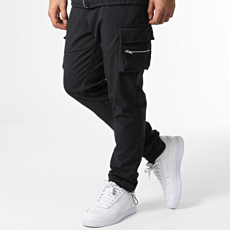 Ikao - LL715 Set di pantaloni cargo e felpa nera con cappuccio e zip