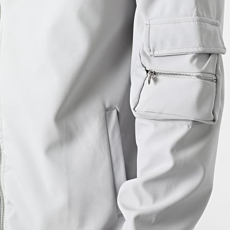 Ikao - LL715 Set felpa con cappuccio e pantaloni cargo grigio con zip