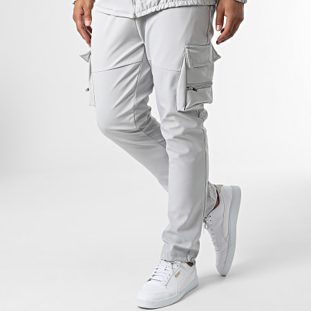 Ikao - LL715 Set felpa con cappuccio e pantaloni cargo grigio con zip