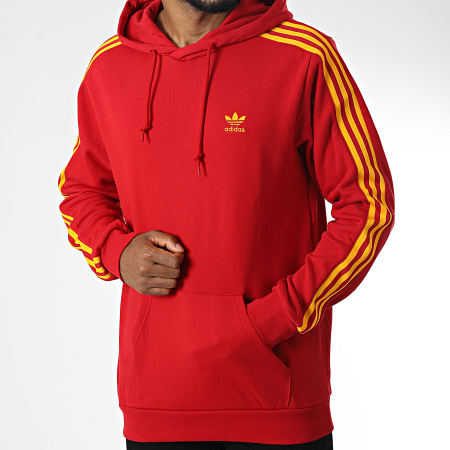 Adidas Originals - HK7395 Felpa con cappuccio a righe rossa