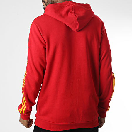 Adidas Originals - HK7395 Felpa con cappuccio a righe rossa