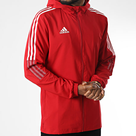 Adidas Sportswear - Giacca con cappuccio e zip a righe GP4965 Rosso