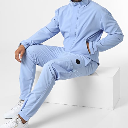 Zelys Paris - Conjunto de chaqueta con cremallera y pantalón cargo Travis azul claro
