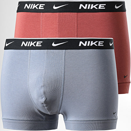 Nike - Juego de 2 bóxers de algodón elástico KE1085 Azul Rojo Ladrillo