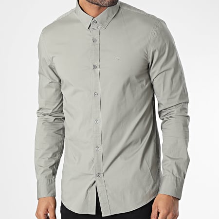 Calvin Klein - Camisa de manga larga de popelina elástica 0856 Gris Ratón