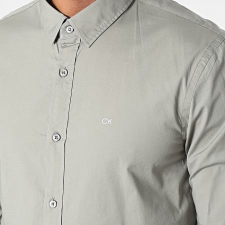 Calvin Klein - Camicia in popeline a maniche lunghe elasticizzata 0856 Grigio topo