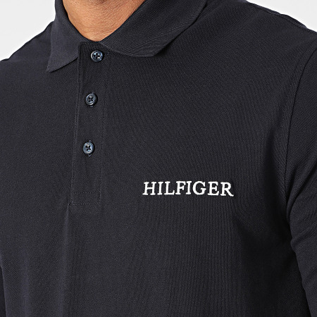 Tommy Hilfiger - Polo manica lunga con logo sul petto e bandiera 9527 blu navy
