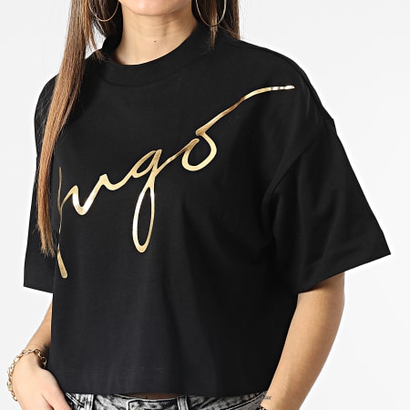 HUGO - Tee Shirt Femme Crop 50482939 Noir Doré
