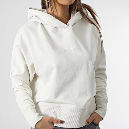 Calvin Klein - Sudadera con capucha Shrunken Institutional Mujer 0430 Blanco