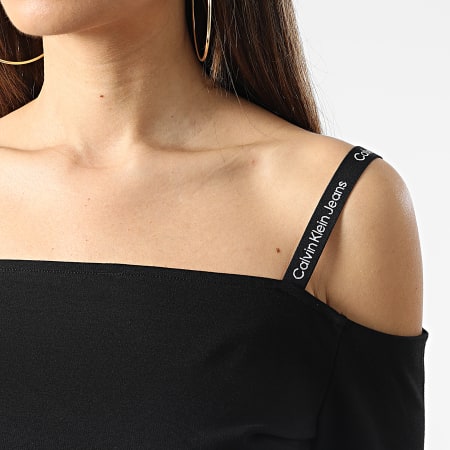 Calvin Klein - Tee Shirt Manches Longues Femme Logo Straps Milano 0294 Noir