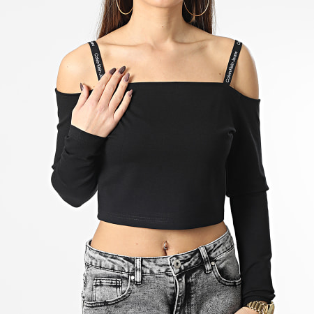 Calvin Klein - Tee Shirt Manches Longues Femme Logo Straps Milano 0294 Noir
