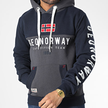 Geographical Norway - Sweat Capuche Ferato Bleu Marine Gris Anthracite